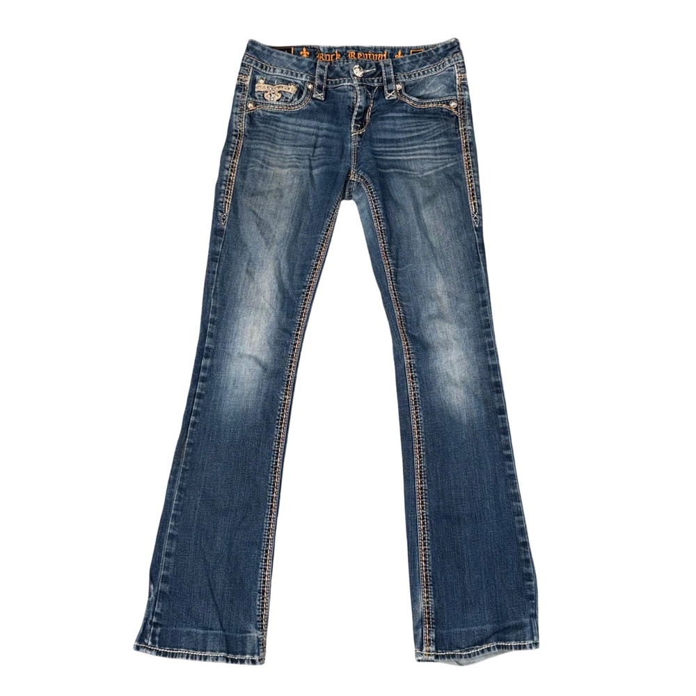 Rock Revival Sherry Easy Boot Jeans Womens 25 Blue Denim Rhinestone Embellished